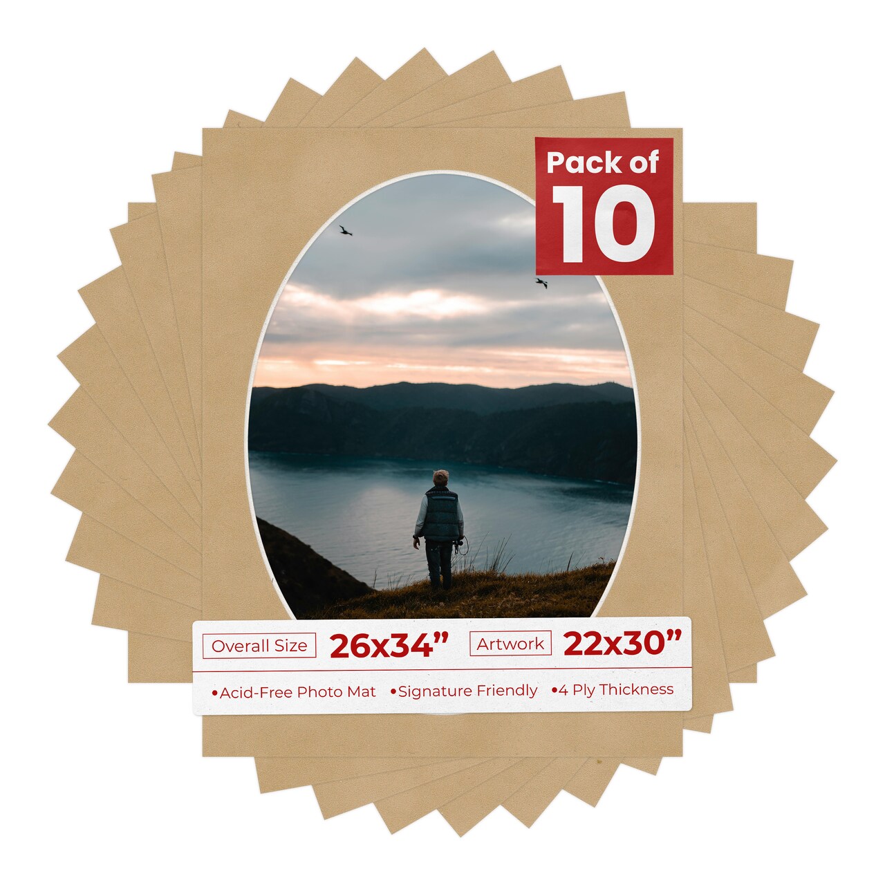 Beige Suede Mat Board for 26x34 Frames - Oval Opening for 22x30 Photos